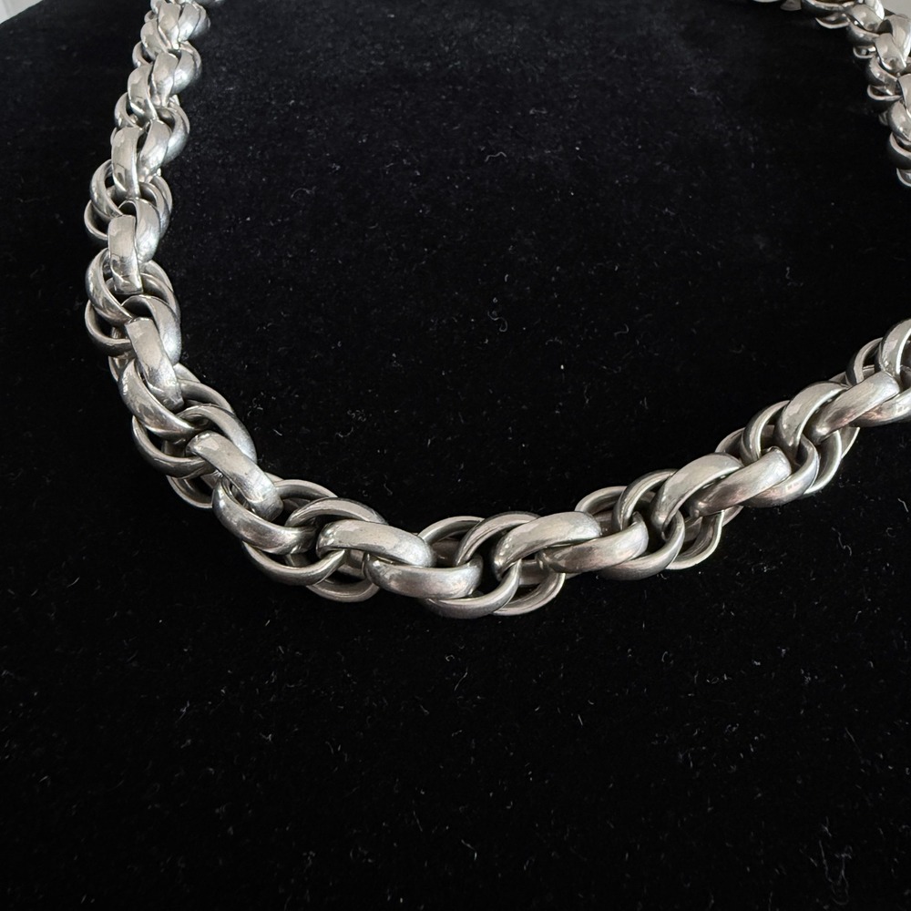Vintage Sperry Silver Tone Chunky Double Link Chain Necklace 18.5 Inch Statement - Picture 6 of 8